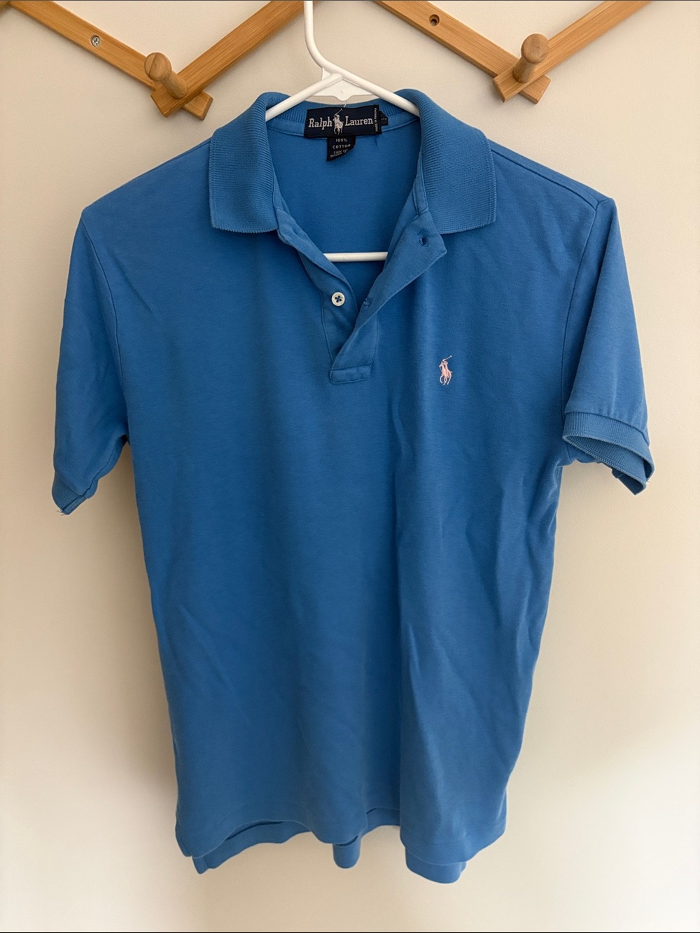 Ralph Lauren Women’s Medium Blue Cotton Polo Short Sleeve Pink Pony